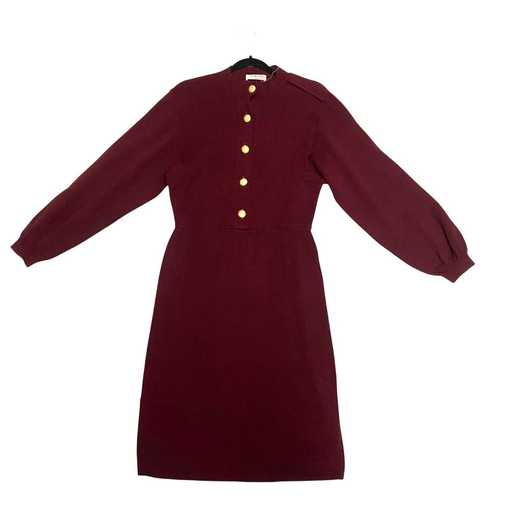 Vintage St. John By Marie Gray Womens Burgundy Knit Long Sleeve Dress Size 8
